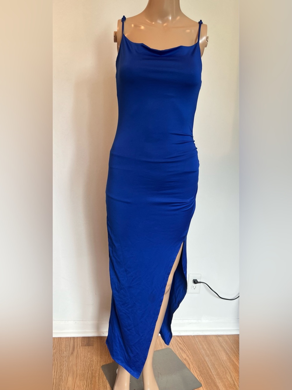 Vibe Royal Blue Sleeveless Cowl Neck Maxi Dress with Side Slit